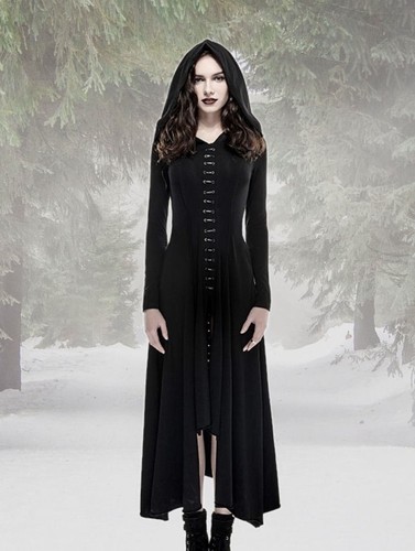 Gothic emo kleid kapuze maxi - gothic,