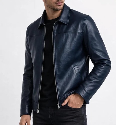Herren blau lederjacke - herren,