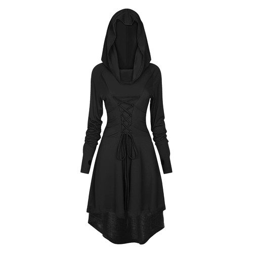 Gothic kleid damen mit kapuze - kleid,