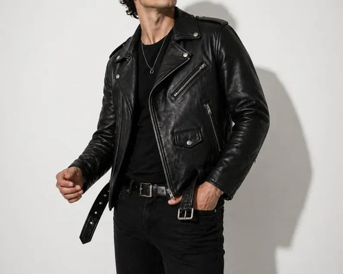Herren schwarz lederjacke echt - schwarz,